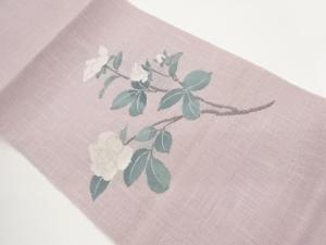 紗紬花葉模様織出し名古屋帯